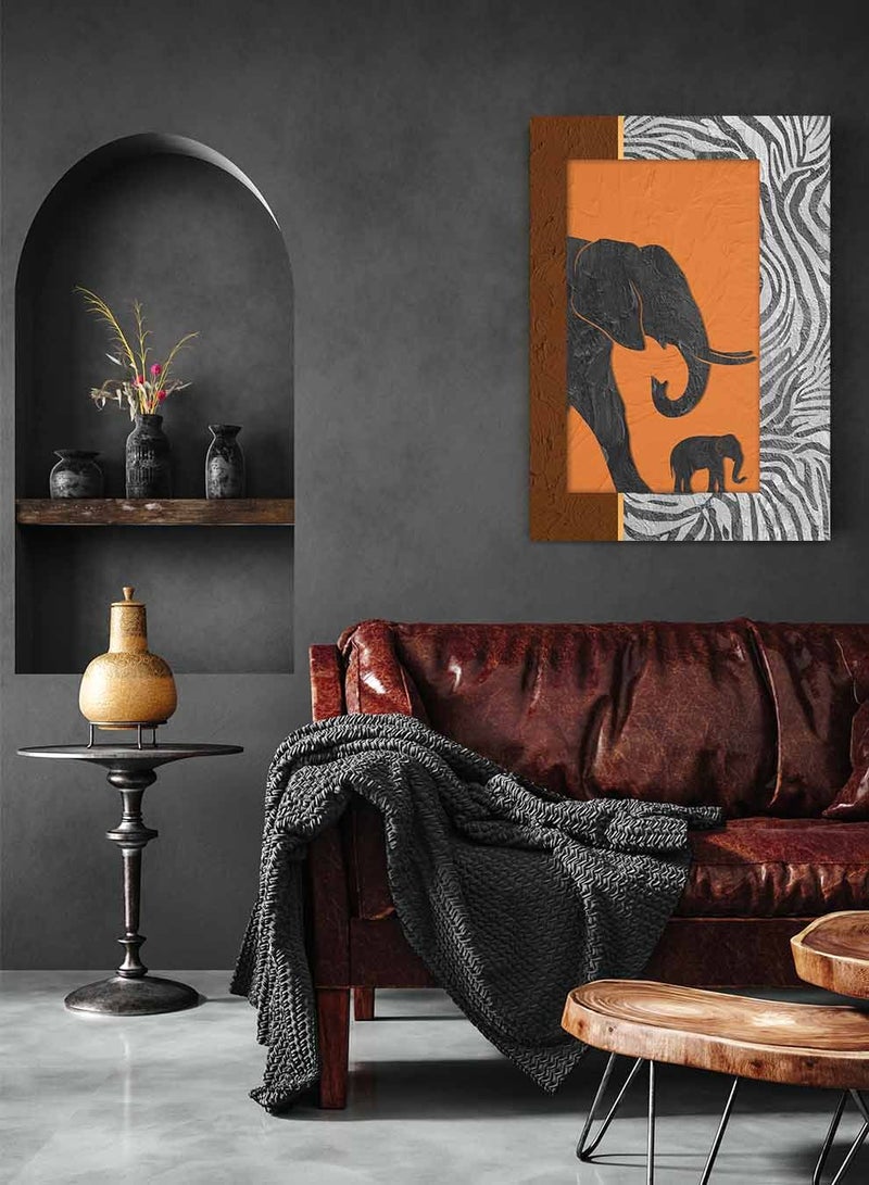 لوحة كانفاس على إطار خشبي، تصميم فيل صغير و كبير معا ، للمنزل، غرفة المعيشة، المكتب، الديكور - Image 1