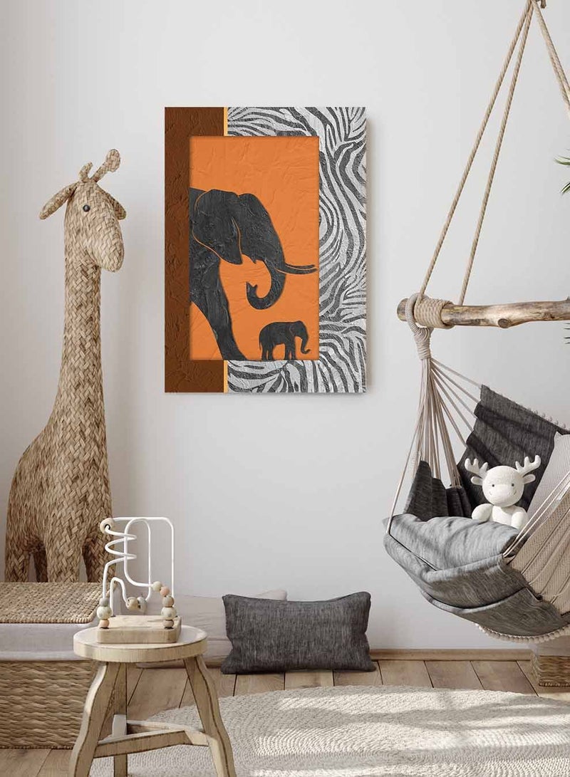 لوحة كانفاس على إطار خشبي، تصميم فيل صغير و كبير معا ، للمنزل، غرفة المعيشة، المكتب، الديكور - Image 4