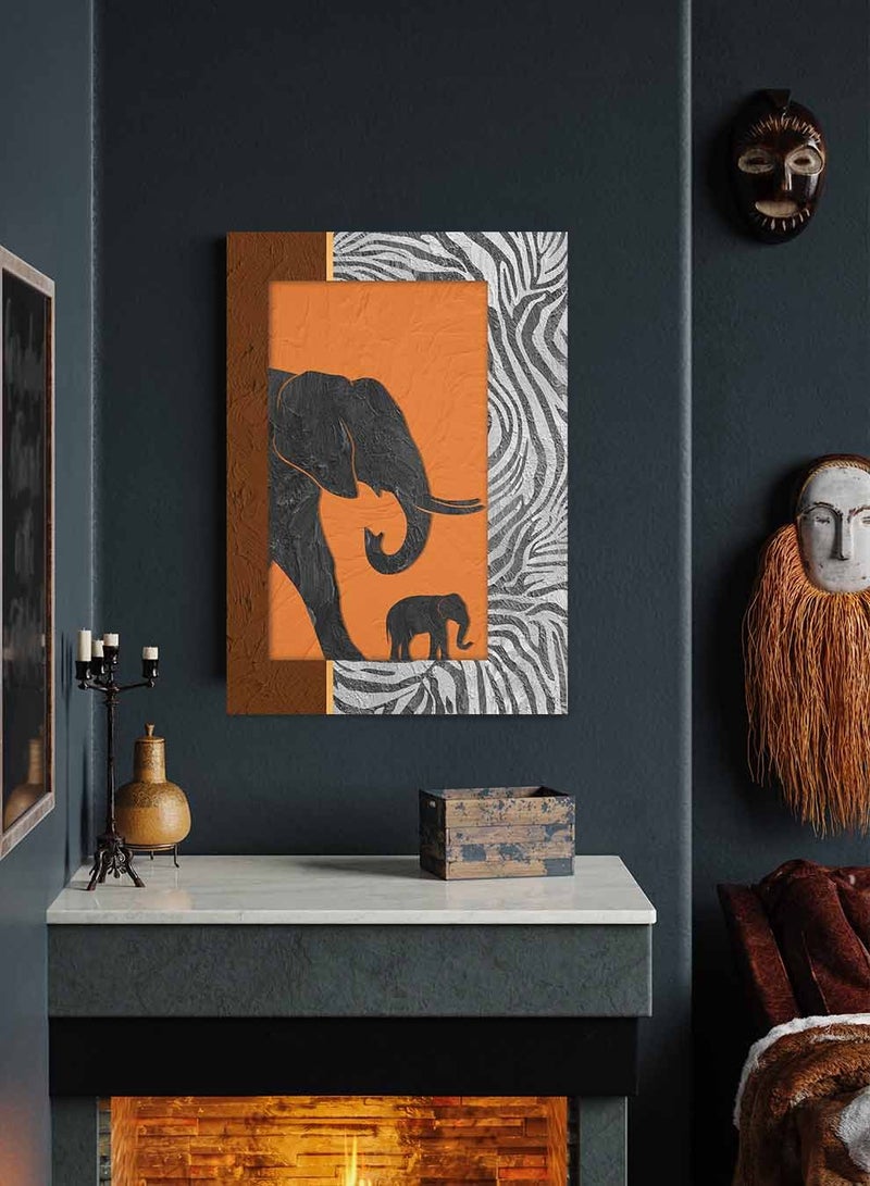 لوحة كانفاس على إطار خشبي، تصميم فيل صغير و كبير معا ، للمنزل، غرفة المعيشة، المكتب، الديكور - Image 2