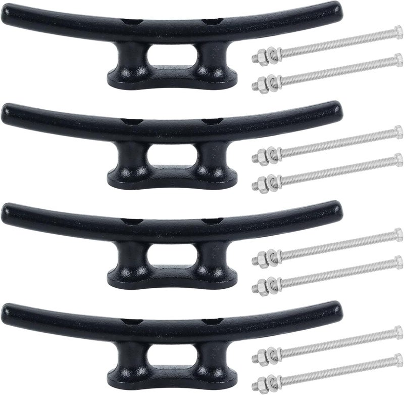 VEITHI Dock Cleats 6/8/10 inch With Hardware,Electrophoretic Coated Black Boat Cleat Dock Boat Cleats,Rope Cleat Boat Dock Cleats Ideal for Boat Docks, Decks, Piers for Tying up Boats (2,4,6,8,12 Pack) - Image 1