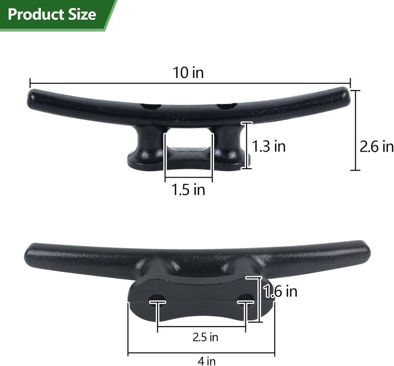 VEITHI Dock Cleats 6/8/10 inch With Hardware,Electrophoretic Coated Black Boat Cleat Dock Boat Cleats,Rope Cleat Boat Dock Cleats Ideal for Boat Docks, Decks, Piers for Tying up Boats (2,4,6,8,12 Pack) - Image 2