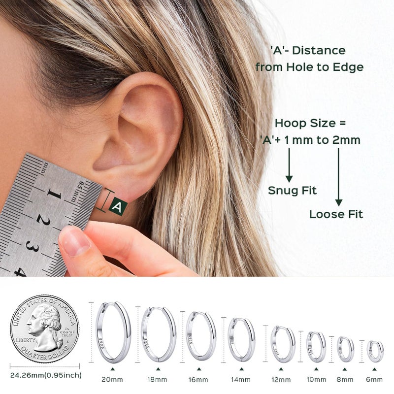 ChicSilver 925 Sterling Silver Huggie Earrings for Women Hypoallergenic Small Huggie Hoop Earrings White Gold Plated Earrings 12MM - Image 3
