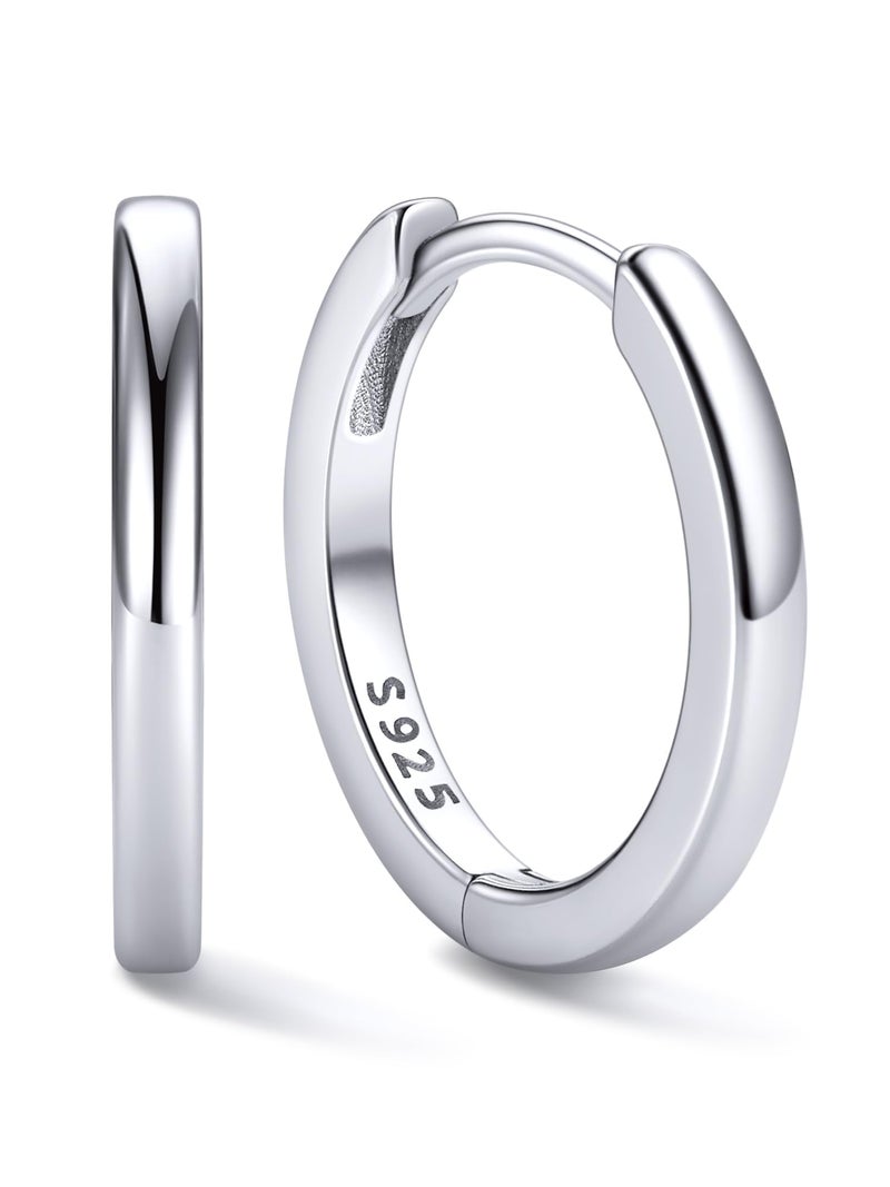 ChicSilver 925 Sterling Silver Huggie Earrings for Women Hypoallergenic Small Huggie Hoop Earrings White Gold Plated Earrings 12MM - Image 1