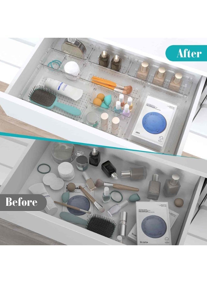 أنمي 28 قطعة واضح البلاستيك درج المنظمون مجموعة ، 4 حجم مكتب درج المنظم صواني للماكياج ، مجوهرات ، أواني المطبخ ، الأدوات و مكتب اكسسوارات - Image 4
