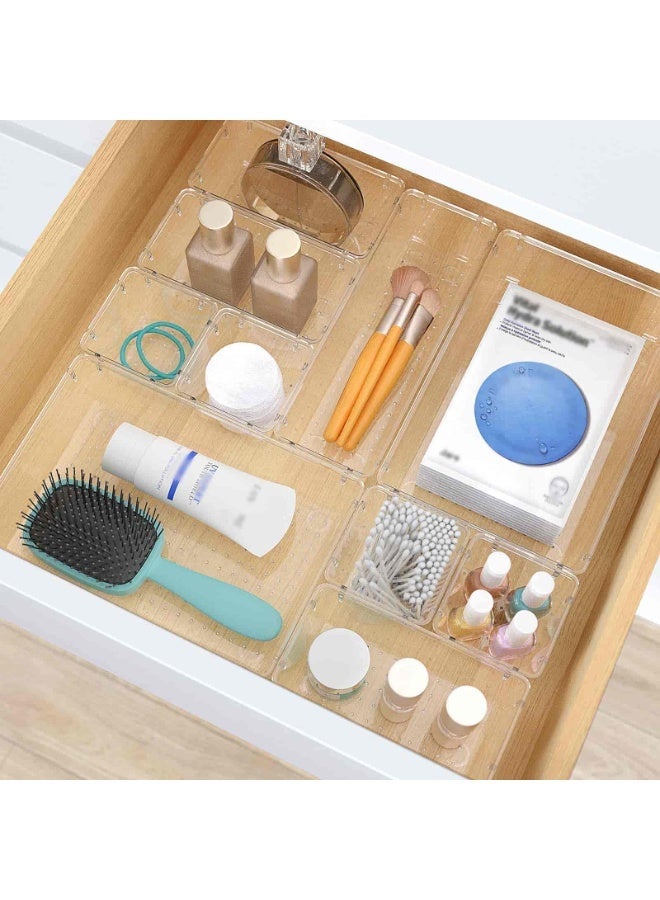 أنمي 28 قطعة واضح البلاستيك درج المنظمون مجموعة ، 4 حجم مكتب درج المنظم صواني للماكياج ، مجوهرات ، أواني المطبخ ، الأدوات و مكتب اكسسوارات - Image 5