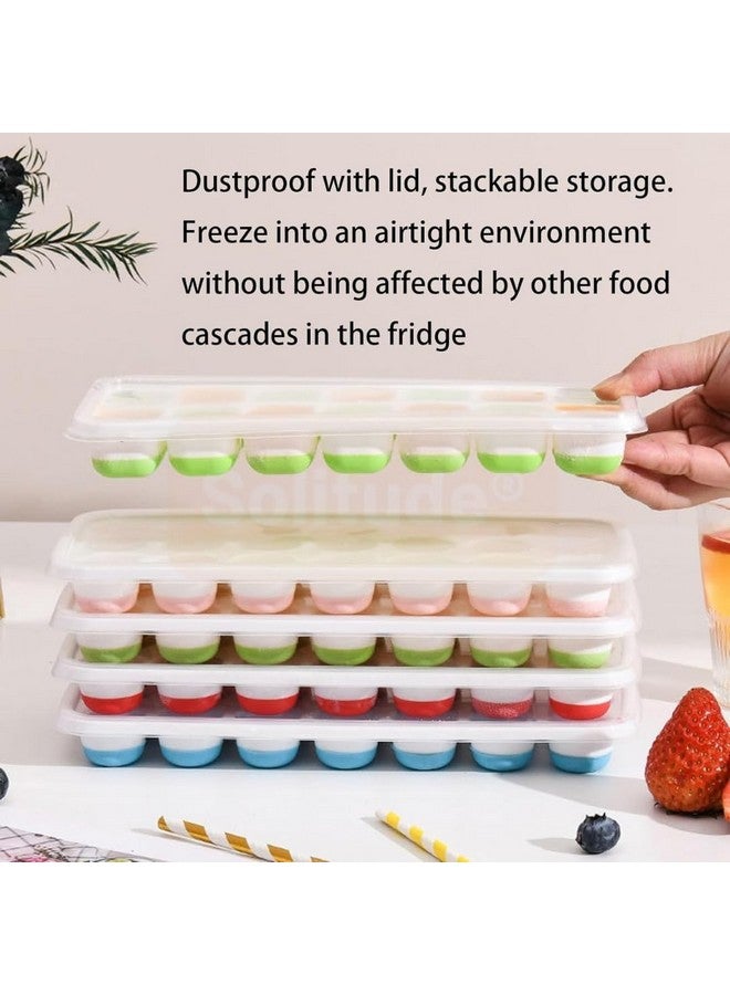 Solitude Silicone Round Pop Up Ice Cube Mold Trays with 21 Cavities and Lid for Freezer with Easy Release Flexible Silicone Bottom, Stackable Whiskey Bar Ice Cube Moulds (Multicolor) - Image 2