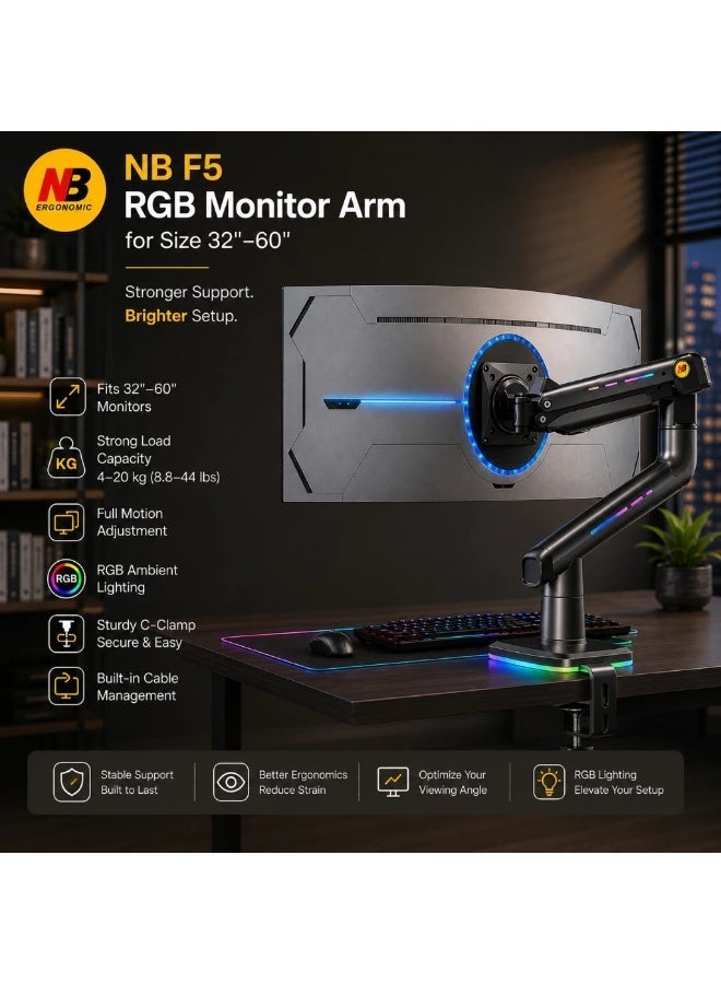NB ERGONOMIC North Bayou F5 Heavy Duty Gaming Monitor Support Size 27"-60" - Image 2
