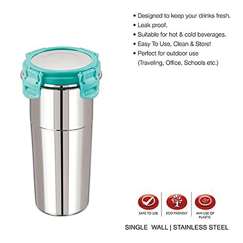 Foliam Stainless Steel Fusion Glass Tumbler with Stainless Steel Lid (Multicolor) (Fusion 400+600ml) - Image 3