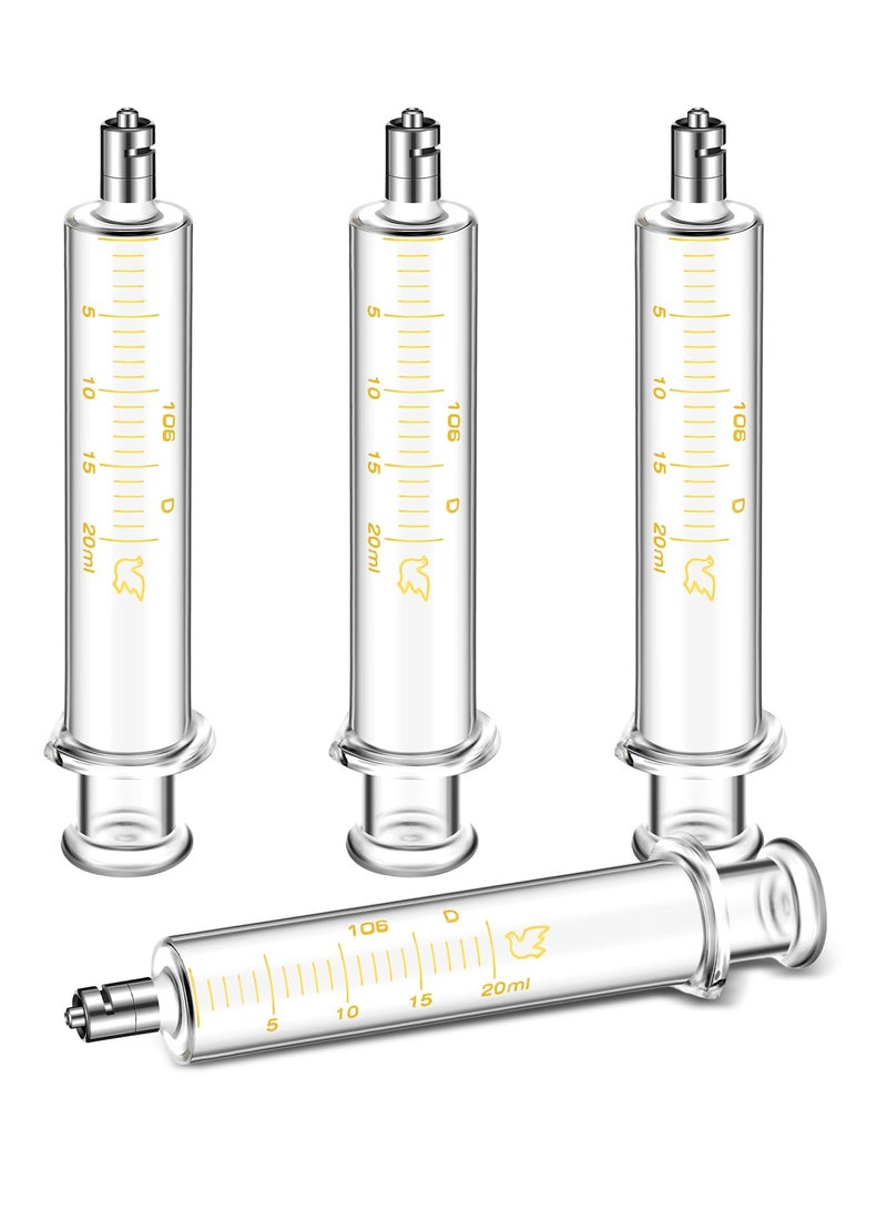 Excefore Syringes without Needle, 4 Pack 20ml Reusable Glass Syringe with No Needle, Dispensing Syringe Tools for Dispensing Lip-gloss, Medicine, Feeding Pet, Watering Plants & Lab Experiments - Image 1