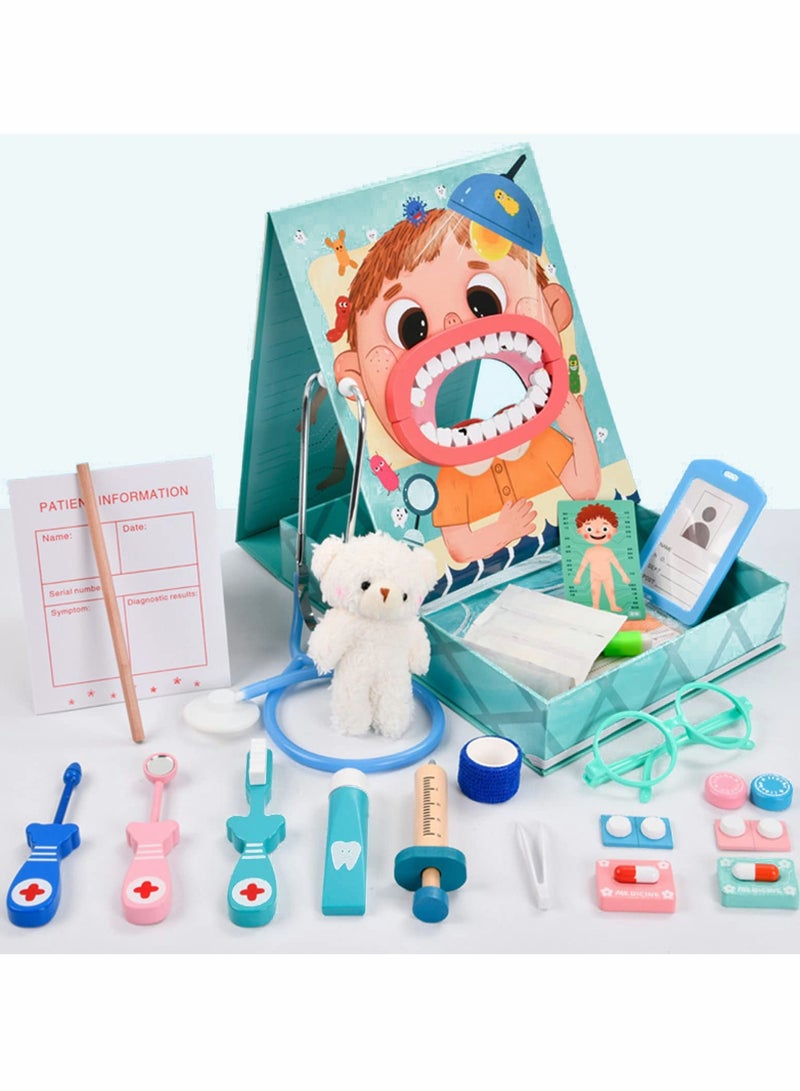 Zikra Children's Wooden Doctor Toy Set, Pretend Oral Dentistry Little Doctor Nurse Toy Set, Role-playing Educational Learning, Educational Games for Boys and Girls - Image 1