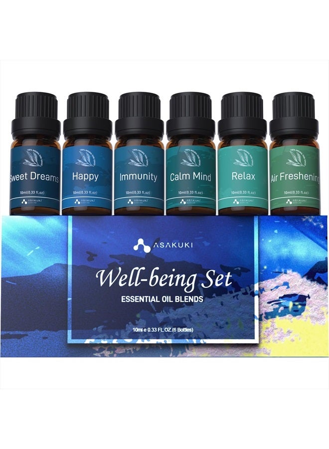ASAKUKI Essential Oil Blends Set for Diffusers for Home, Well-Being Gift Kit- Calming, Dreams, Breathe, Relaxing, Mood, Fresh Air Aromatherapy Oils for Humidifiers, Massage, 6x10ml - Image 1