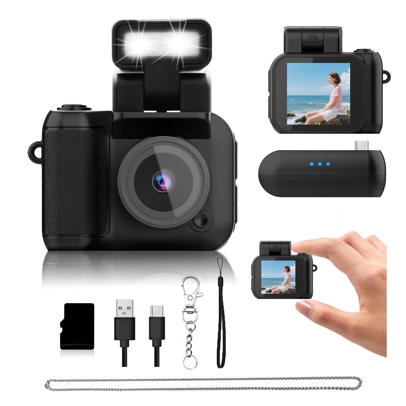 Mini Camera Keychain Mini Retro Camera Cameras Keychain Built-in 32GB Memory Card Best Choice for Travel Vlog Photography Gifts for Girl(Black)