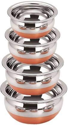 Sanjari Stainless Steel Copper Bottom Kitchen Serving, Cooking Bowl | Handi Set 4-Pieces | Biryani Handi - Image 1