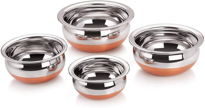 Sanjari Stainless Steel Copper Bottom Kitchen Serving, Cooking Bowl | Handi Set 4-Pieces | Biryani Handi - Image 4