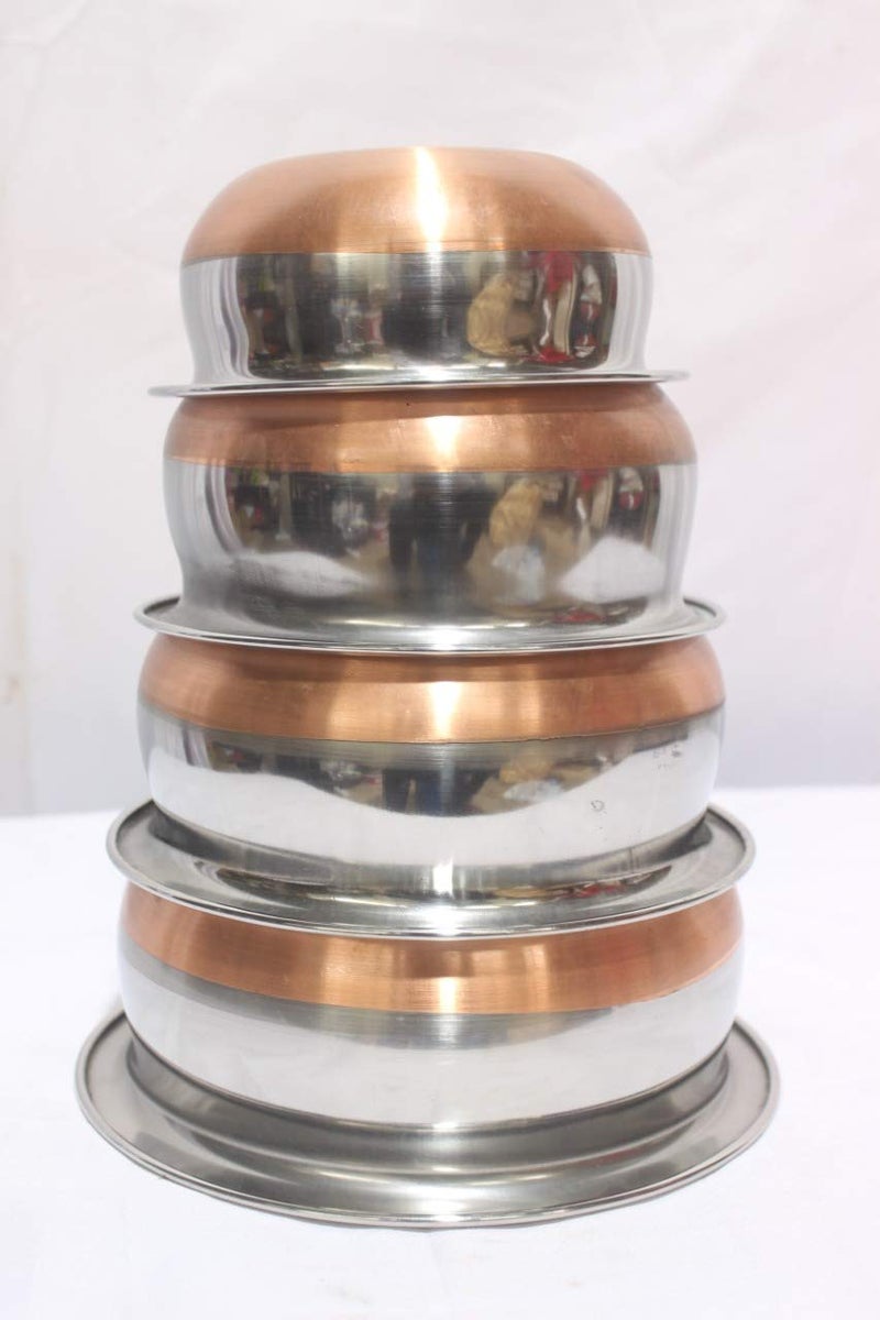 Sanjari Stainless Steel Copper Bottom Kitchen Serving, Cooking Bowl | Handi Set 4-Pieces | Biryani Handi - Image 2