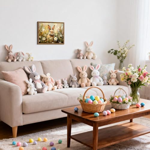 Tmvosn Vintage Easter Bunny Wall Art, Rustic Farmhouse Animal Flower Canvas Wall Decor Painting, Spring Easter Rabbit Artwork Prints Pictures for Bedroom Living Room 8x10 Inch Wood Framed - Image 2
