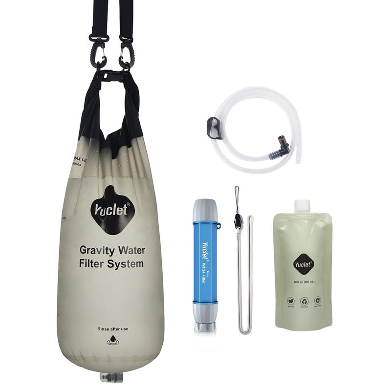 Yuclet Gravity Water Filter System w/ 2-Gal Bag & 0.1-Micron Water Filter Straw, Gravity-Fed Water Filtration System Water Purifier Survival for Camping, Backpacking, Hiking & Emergency Preparedness - Image 1