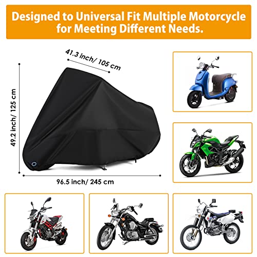 hanmir Motorcycle Cover All Season Universal Weather Waterproof Motorbike Cover with Lock-Holes & Storage Bag XXL Motorcycles Vehicle Cover for Harley Davidson, Honda, Suzuki, Kawasaki, Yamaha - Image 2