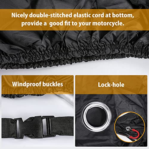hanmir Motorcycle Cover All Season Universal Weather Waterproof Motorbike Cover with Lock-Holes & Storage Bag XXL Motorcycles Vehicle Cover for Harley Davidson, Honda, Suzuki, Kawasaki, Yamaha - Image 3