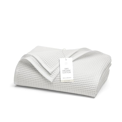 BOLL & BRANCH Waffle Bed Blanket - Full/Queen, White - Luxury 100% Organic Cotton - Soft, Lightweight and Breathable - Textured Waffle Weave Design - Image 1
