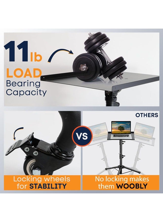 Hihonor Projector Stand with Wheels, Laptop Tripod Stand with Gooseneck Phone Holder, Mouse Tray, Sponge Pads and Elastic Belts, Adjustable from 23 inch to 51 inch, for Movie, Meeting, Book, DJ Equipment  - Image 5