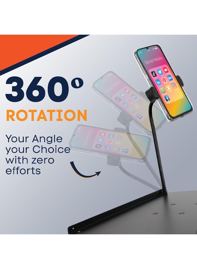 Hihonor Projector Stand with Wheels, Laptop Tripod Stand with Gooseneck Phone Holder, Mouse Tray, Sponge Pads and Elastic Belts, Adjustable from 23 inch to 51 inch, for Movie, Meeting, Book, DJ Equipment  - Image 4