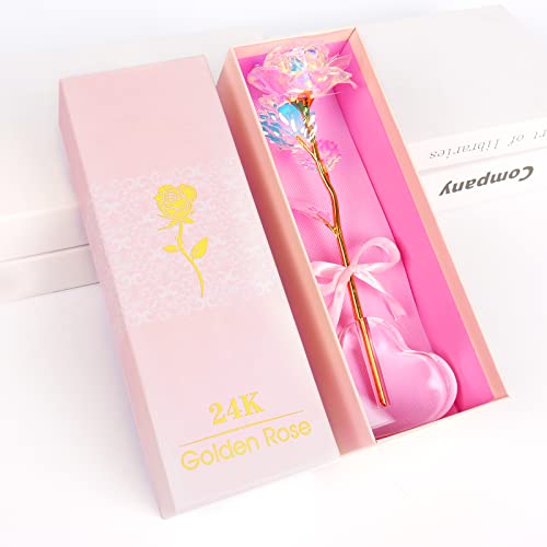 Beferr Birthday Gifts for Women Mom Galaxy Rose Glass Crystal Flowers with Heart-Shaped Base Eternal Roses Forever Flowers for Grandma Wife Sister Her Friends Kids, Colorful - Image 3