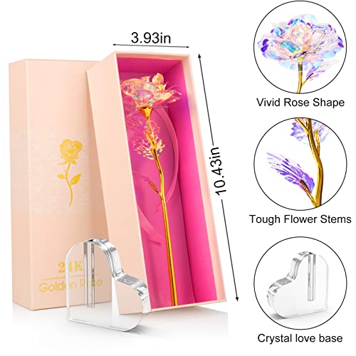 Beferr Birthday Gifts for Women Mom Galaxy Rose Glass Crystal Flowers with Heart-Shaped Base Eternal Roses Forever Flowers for Grandma Wife Sister Her Friends Kids, Colorful - Image 2
