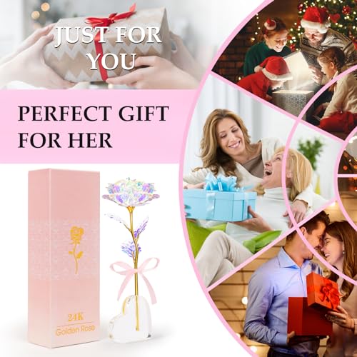 Beferr Birthday Gifts for Women Mom Galaxy Rose Glass Crystal Flowers with Heart-Shaped Base Eternal Roses Forever Flowers for Grandma Wife Sister Her Friends Kids, Colorful - Image 5