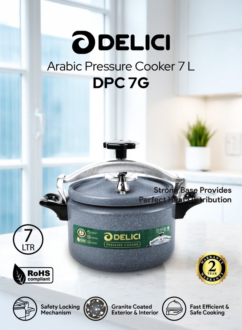 DELICI 7L Aluminum Arabic Pressure Cooker | Fast & Safe Cooking with Safety Lock | Heat-Resistant Base | Long-Lasting Rubber Sealing | Durable Body & Lid | Perfect Heat Distribution | Ideal For Modern Middle East Kitchen | DPC 7G - Image 2