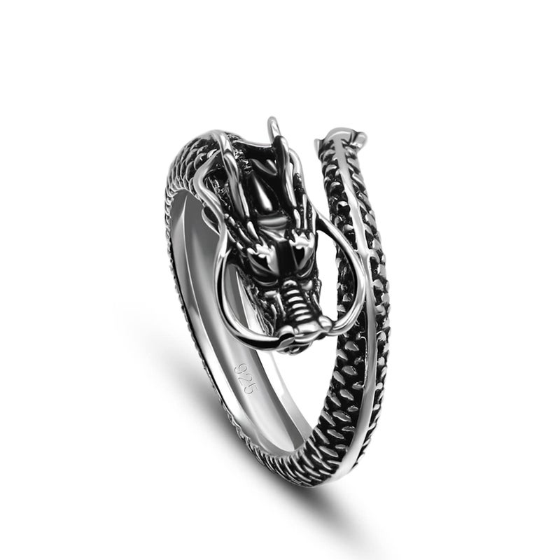 Dankadi Men Vintage Dragon Ring 925 Sterling Silver Open Punk Rings For Women Adjustable Rings Solid Silver Gothic Hip Hop Jewelry Gift (Classic style, Adjustable) - Image 1
