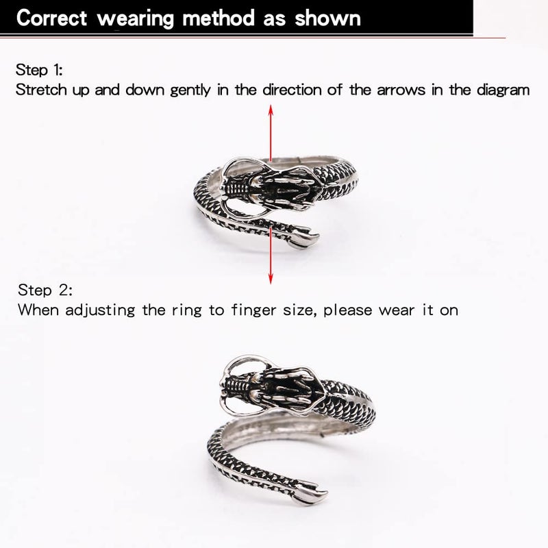 Dankadi Men Vintage Dragon Ring 925 Sterling Silver Open Punk Rings For Women Adjustable Rings Solid Silver Gothic Hip Hop Jewelry Gift (Classic style, Adjustable) - Image 5