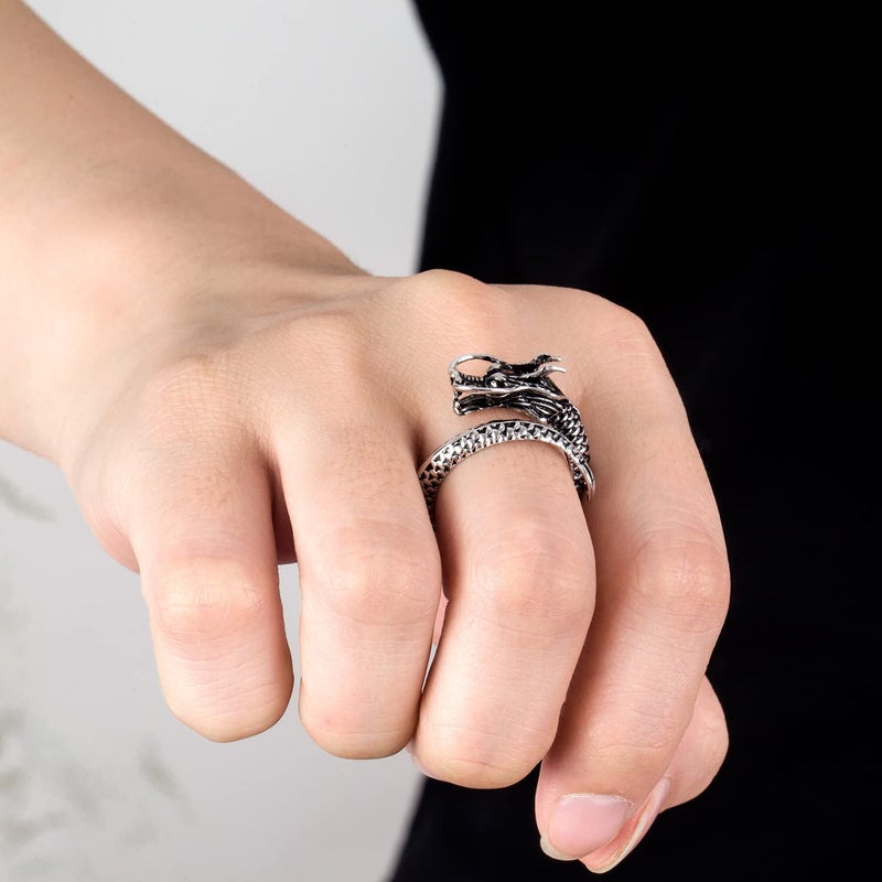 Dankadi Men Vintage Dragon Ring 925 Sterling Silver Open Punk Rings For Women Adjustable Rings Solid Silver Gothic Hip Hop Jewelry Gift (Classic style, Adjustable) - Image 2
