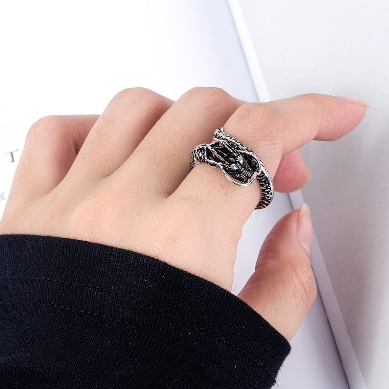 Dankadi Men Vintage Dragon Ring 925 Sterling Silver Open Punk Rings For Women Adjustable Rings Solid Silver Gothic Hip Hop Jewelry Gift (Classic style, Adjustable) - Image 4
