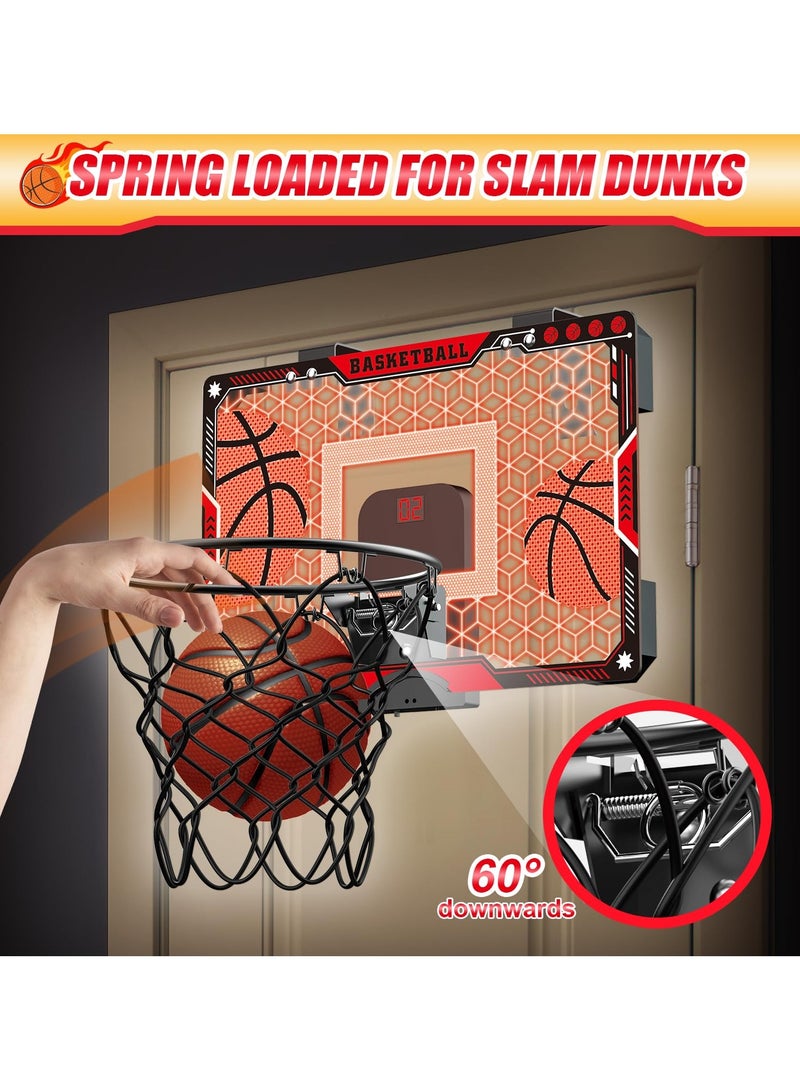 Jubilin Mini Indoor Basketball Hoop, Over The Door Basketball Hoop for Kids with Scoreboard, LED Light and 4 Balls, Basketball Sports Toys Gifts for Boys Girls - Image 2