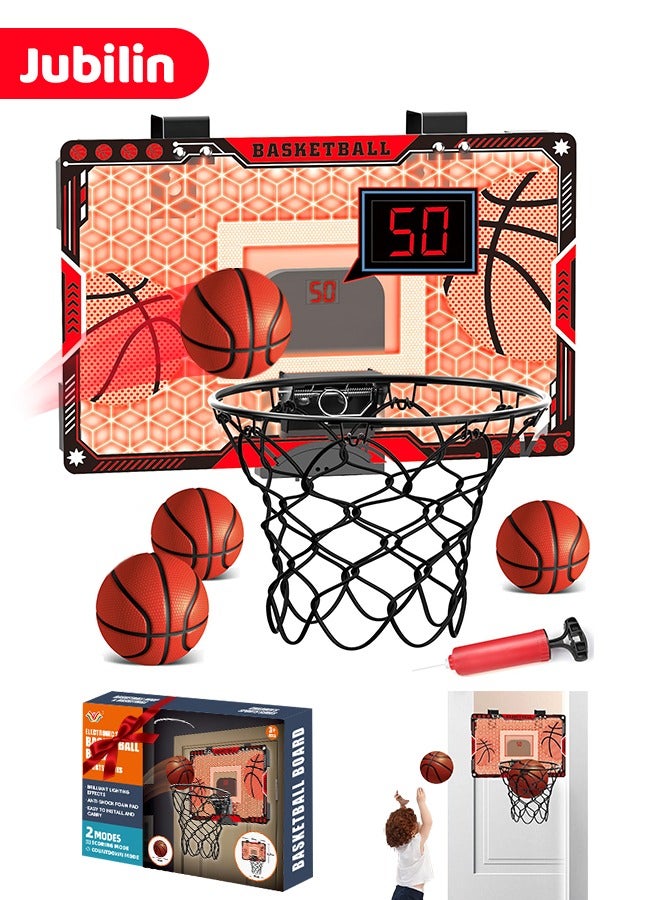 Jubilin Mini Indoor Basketball Hoop, Over The Door Basketball Hoop for Kids with Scoreboard, LED Light and 4 Balls, Basketball Sports Toys Gifts for Boys Girls - Image 1