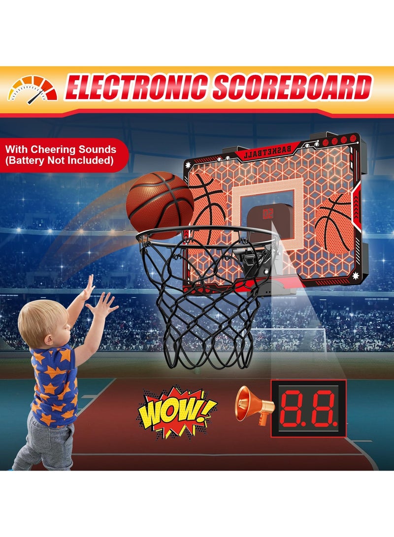 Jubilin Mini Indoor Basketball Hoop, Over The Door Basketball Hoop for Kids with Scoreboard, LED Light and 4 Balls, Basketball Sports Toys Gifts for Boys Girls - Image 3