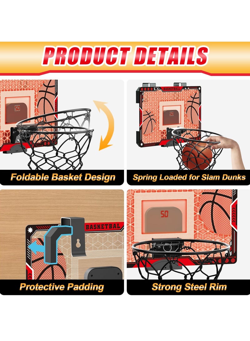 Jubilin Mini Indoor Basketball Hoop, Over The Door Basketball Hoop for Kids with Scoreboard, LED Light and 4 Balls, Basketball Sports Toys Gifts for Boys Girls - Image 5