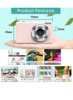 AMBERJACK Digital Camera, Upgraded FHD 2.7K Point and Shoot Kids Camera, with 32GB Card, 16X Zoom Time Stamp Anti Shake, Lanyard, Compact Portable Small, for Kid Starter Student Children Teen Girl Boy(Pink)  - Image 3