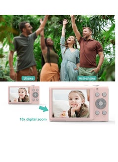 AMBERJACK Digital Camera, Upgraded FHD 2.7K Point and Shoot Kids Camera, with 32GB Card, 16X Zoom Time Stamp Anti Shake, Lanyard, Compact Portable Small, for Kid Starter Student Children Teen Girl Boy(Pink)  - Image 5