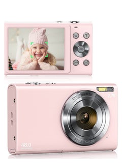 AMBERJACK Digital Camera, Upgraded FHD 2.7K Point and Shoot Kids Camera, with 32GB Card, 16X Zoom Time Stamp Anti Shake, Lanyard, Compact Portable Small, for Kid Starter Student Children Teen Girl Boy(Pink)  - Image 1