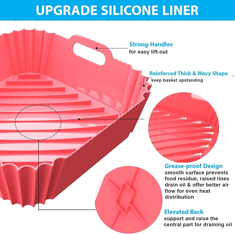 ZOMBULA Air Fryer Silicone Liners 2 PCS Square with Oven Mitts Basting Brush and a Pair of Tongs Reusable Silicone Molds Air Fryer Accessories Replacement of Parchment Paper - Image 3