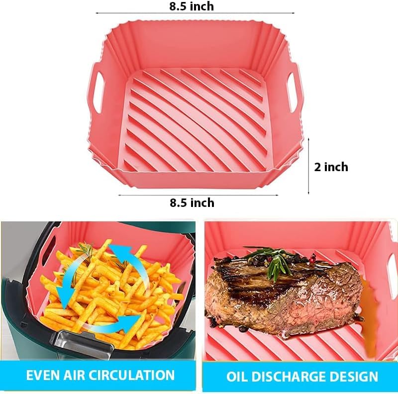 ZOMBULA Air Fryer Silicone Liners 2 PCS Square with Oven Mitts Basting Brush and a Pair of Tongs Reusable Silicone Molds Air Fryer Accessories Replacement of Parchment Paper - Image 2