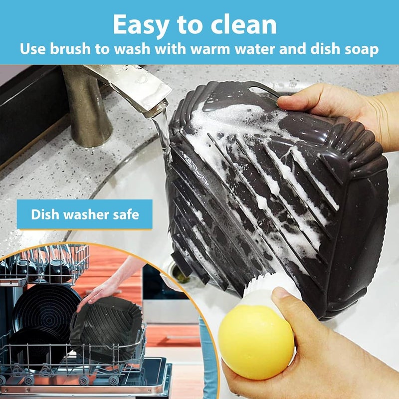 ZOMBULA Air Fryer Silicone Liners 2 PCS Square with Oven Mitts Basting Brush and a Pair of Tongs Reusable Silicone Molds Air Fryer Accessories Replacement of Parchment Paper - Image 4