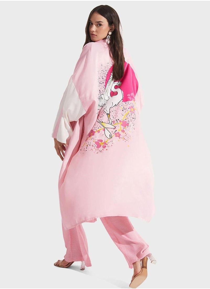 JUNE Printed Tie Detail Kimono - Image 3