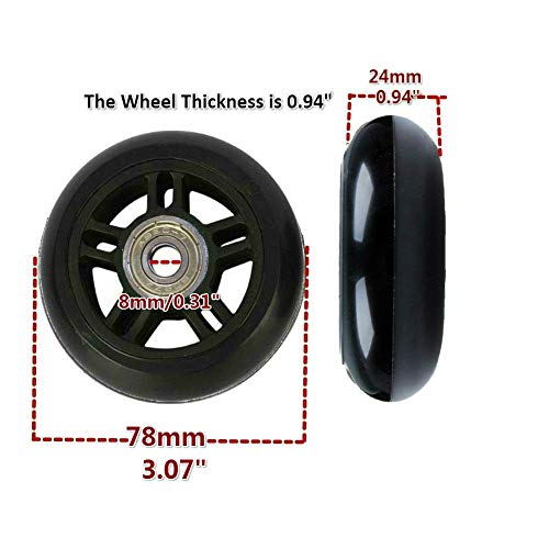 ORO Luggage Wheels Replacement 78 * 24mm With 8mm(0.31") Bearings for Suitcase, Inline Outdoor Skate and Caster Board (78mm) - Image 2