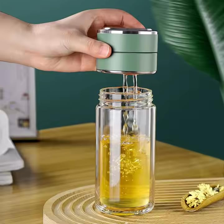 KitchAntique KitchAntique 300ML DoubleWall Glass Water Bottle Tea Water Separation Bottle with Stainless Steel Tea Infuser Perfect for Loose Tea Detox Fruit Water Travel Camping Gifting - Image 3