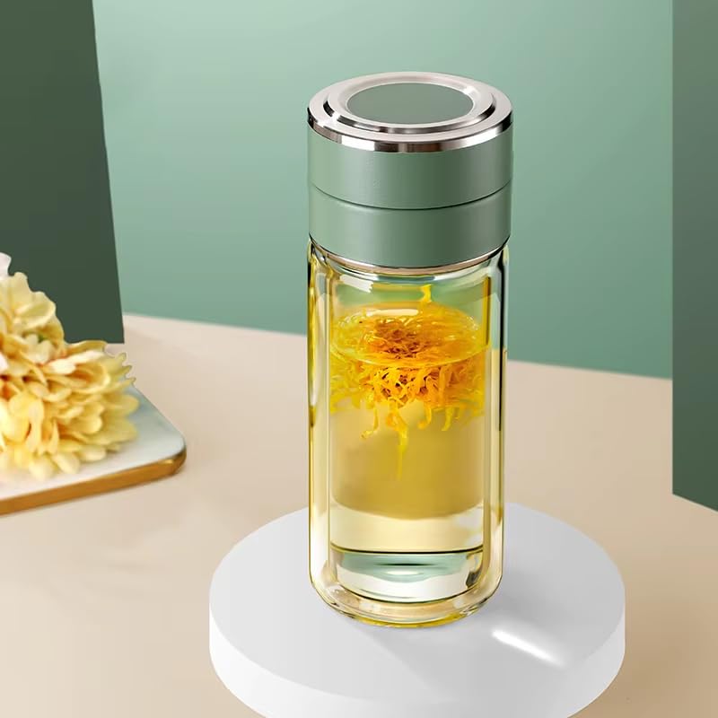 KitchAntique KitchAntique 300ML DoubleWall Glass Water Bottle Tea Water Separation Bottle with Stainless Steel Tea Infuser Perfect for Loose Tea Detox Fruit Water Travel Camping Gifting - Image 2