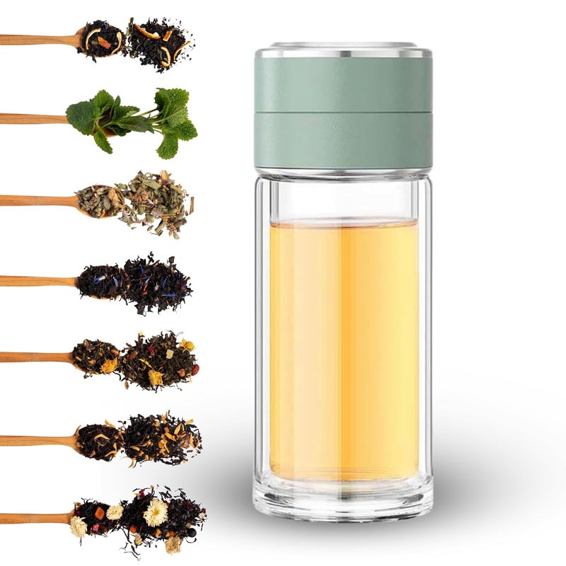 KitchAntique KitchAntique 300ML DoubleWall Glass Water Bottle Tea Water Separation Bottle with Stainless Steel Tea Infuser Perfect for Loose Tea Detox Fruit Water Travel Camping Gifting - Image 1