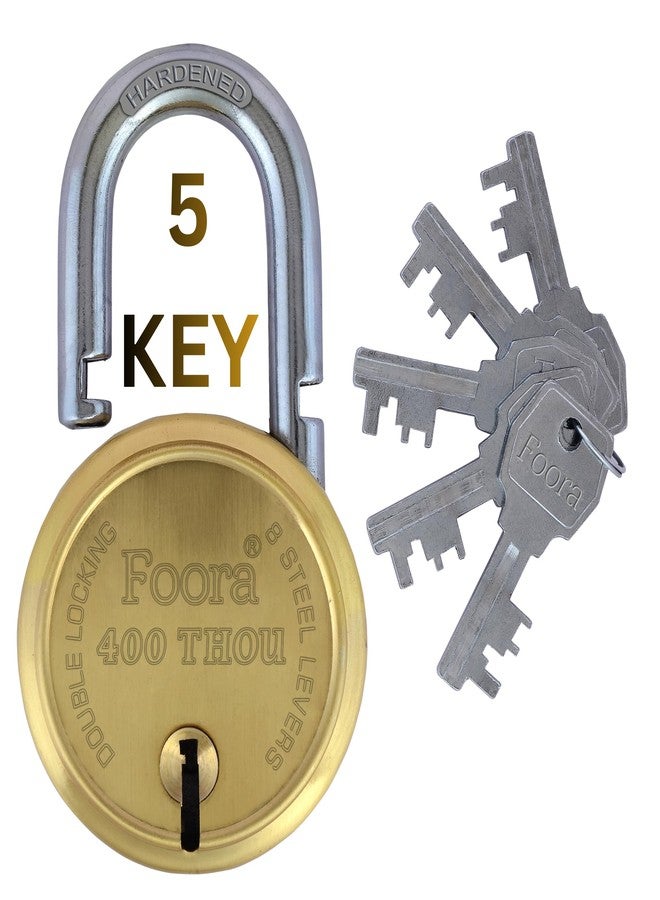 Foora 5 Keys 400 Thou Gold 65mm Padlock, 8 Lever Double Locking System, Hardened Shackle, Gold Finish Lock for Door, Gate & Shop Security - Image 1